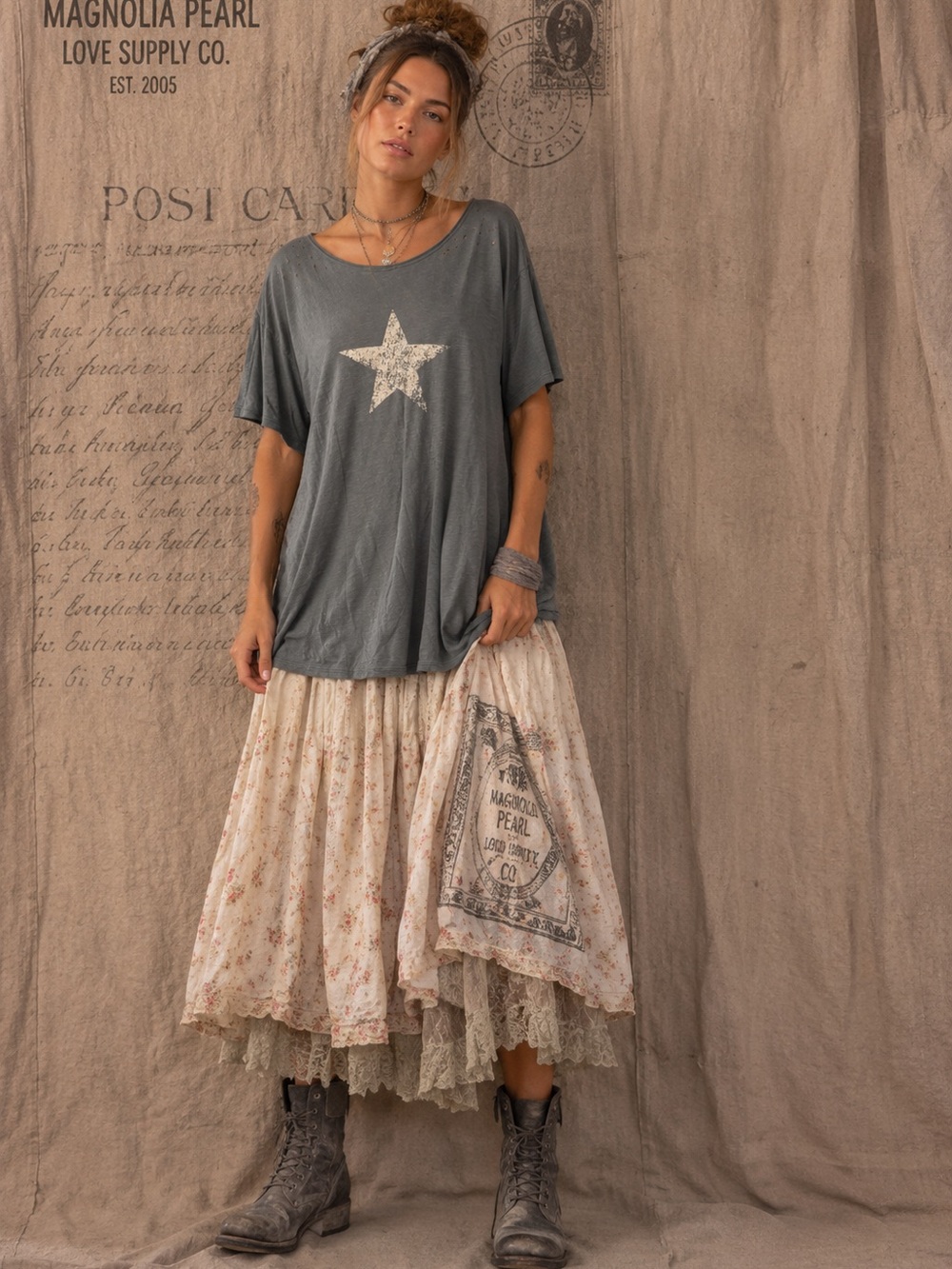 Magnolia Pearl Joseph Star Tee Ozzy Distressed Cotton Boy Fit T-Shirt 1035 OS